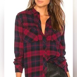 Rails Rex Studded Plaid Button-Down Shirt in Scarlet Navy Coal, S